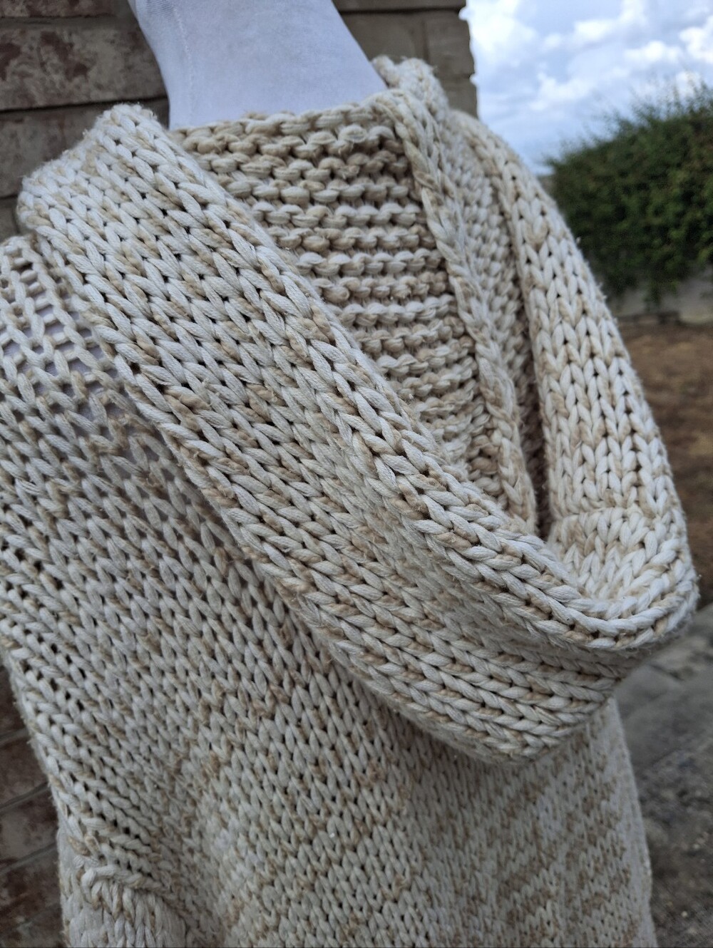 Free People Neutral Chunky Knit Hooded Longline Midi Cardigan Duster Size Small - Picture 9 of 16